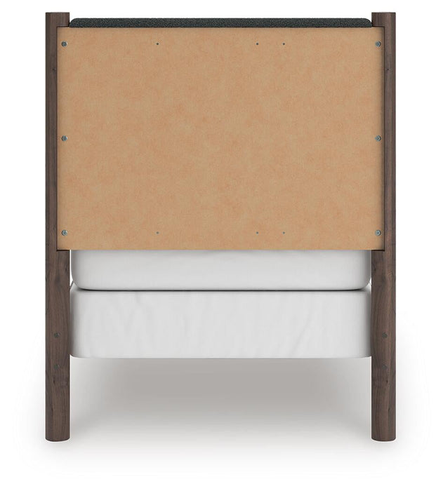 Pamytta Twin Upholstered Panel Bed, Dresser and Mirror