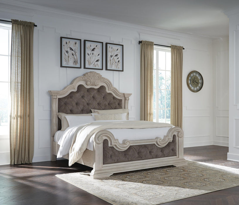 Bruchandi California King Upholstered Panel Bed with Mirrored Dresser