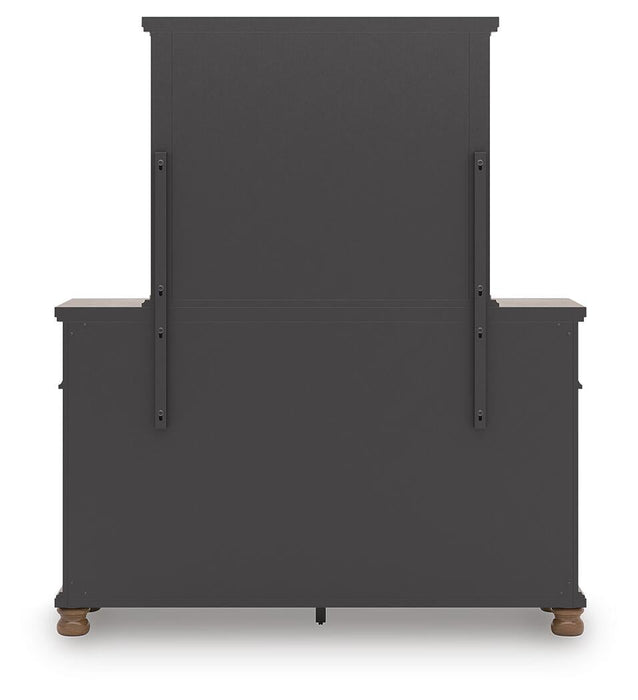 Rowlenstown Queen Poster Bed with Mirrored Dresser and Nightstand