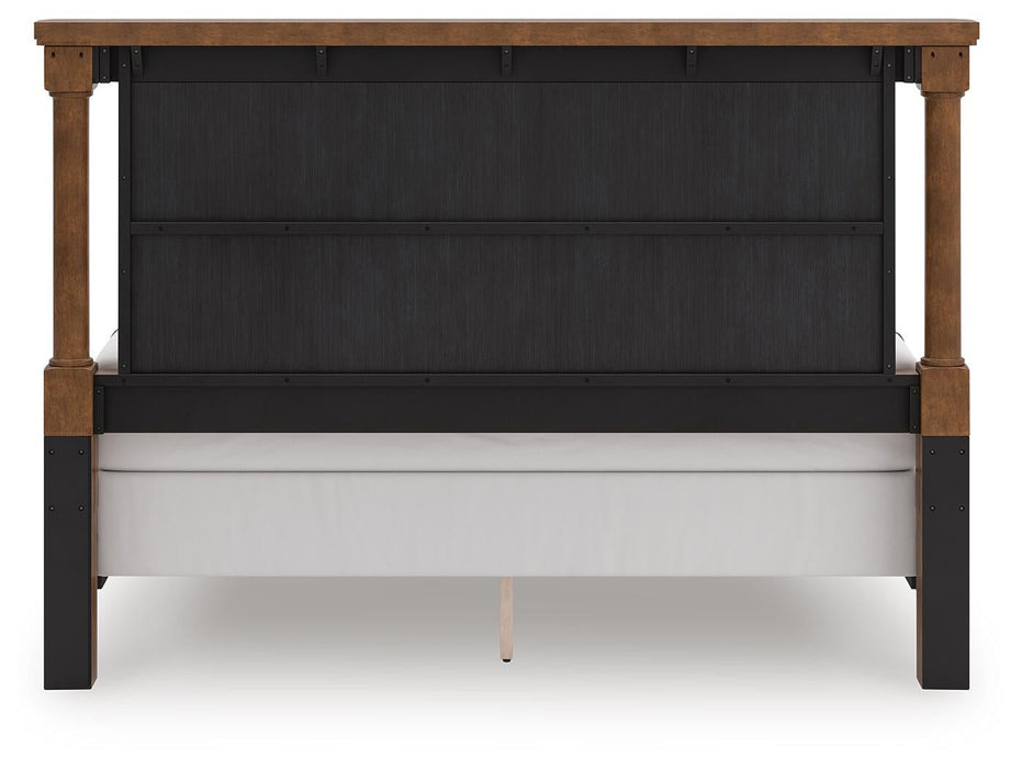 Rowlenstown King Poster Bed with Mirrored Dresser