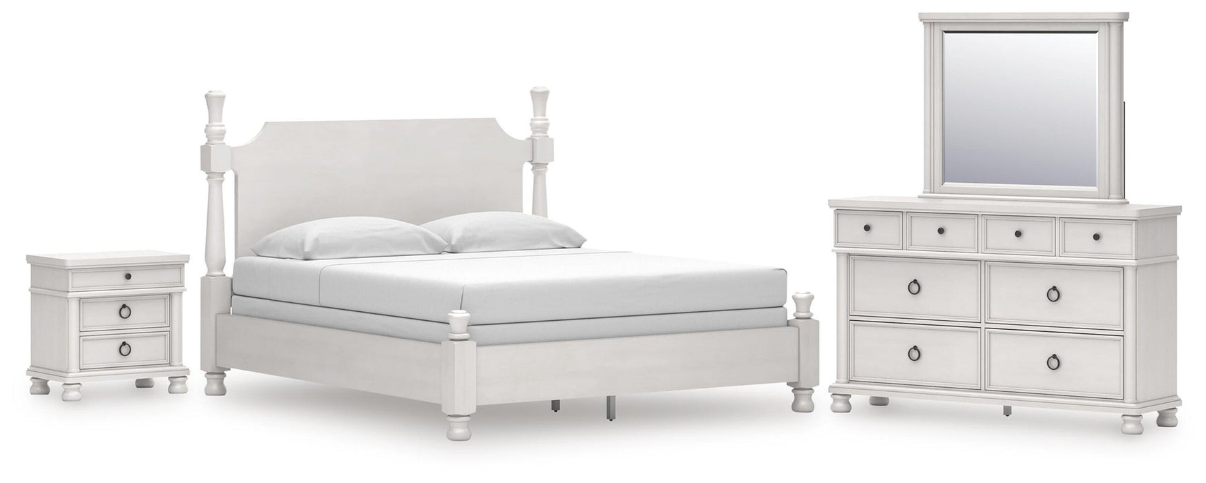 Rowlenstown California King Poster Bed, Dresser, Mirror and Nightstand
