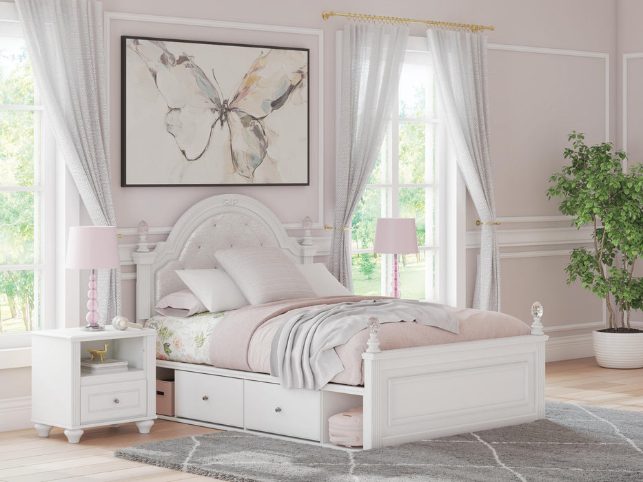 Kozlani Full Upholstered Panel Storage Bed, Dresser, Mirror and Nightstand