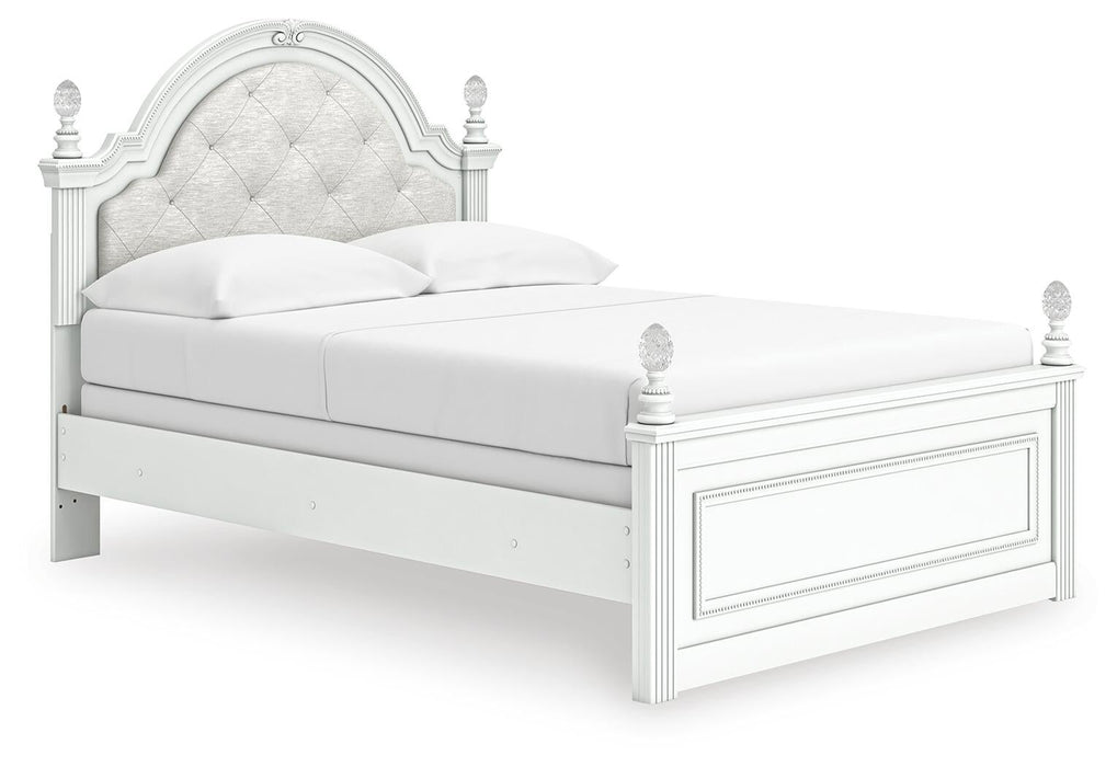 Kozlani Full Upholstered Panel Bed, Dresser, Mirror and Nightstand