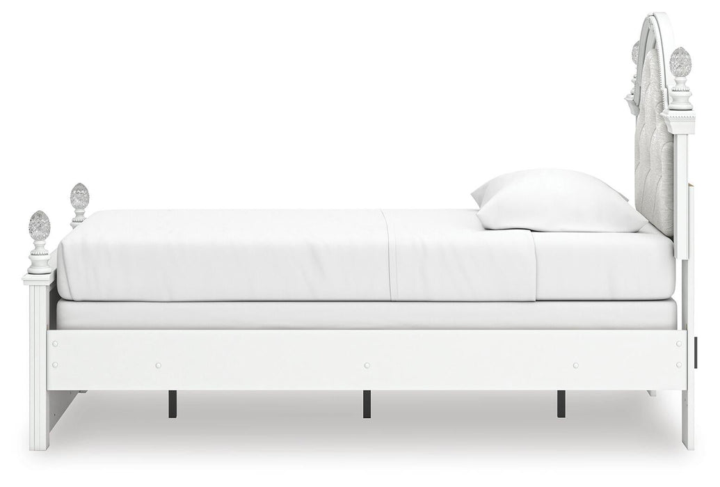 Kozlani Twin Upholstered Panel Bed, Dresser and Mirror