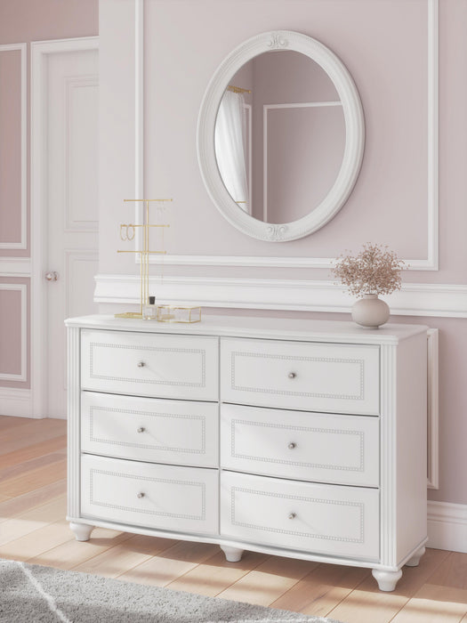 Kozlani Twin Upholstered Panel Bed, Dresser and Mirror