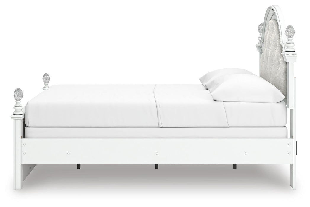 Kozlani Full Upholstered Panel Bed, Dresser and Mirror