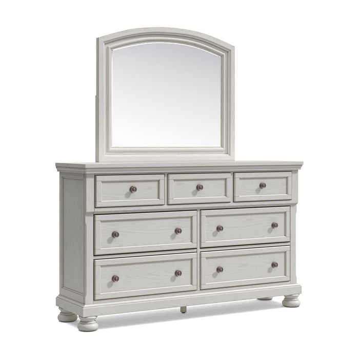Robbinsdale California King Sleigh Bed with Storage with Mirrored Dresser