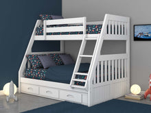 Load image into Gallery viewer, White Twin over Full Bunkbed with 3 drawer or Twin Trundle
