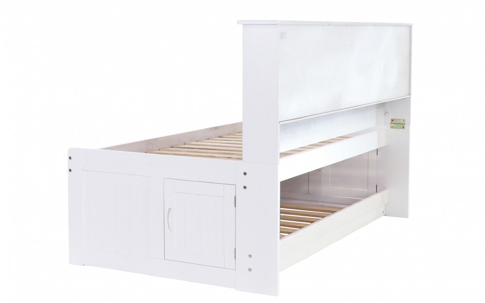 White Twin Bookcase Daybed with 3 Drawers and Twin Trundle