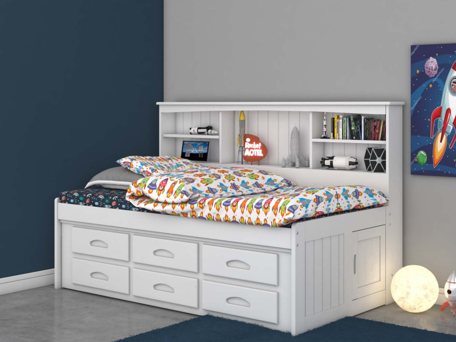 White Twin Bookcase Daybed with 6 Drawers