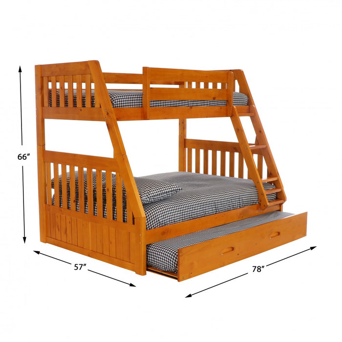Honey Twin over Full Bunkbed with 3 Drawer or Twin Trundle
