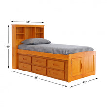 Load image into Gallery viewer, Honey Twin Bookcase Captains Bed with 6 Drawers

