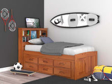 Load image into Gallery viewer, Honey Twin Bookcase Captains Bed with 6 Drawers
