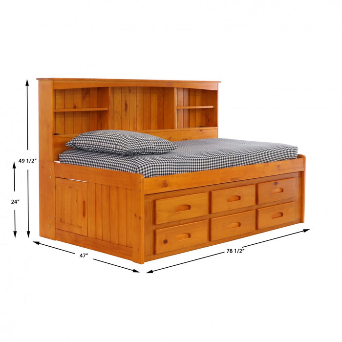 Honey Twin Bookcase Daybed with 6 Drawers