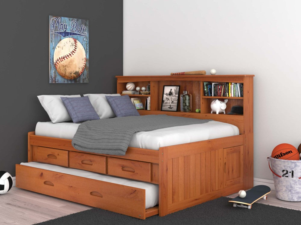 Honey Full Bookcase Daybed with 3 Drawers and Twin Trundle