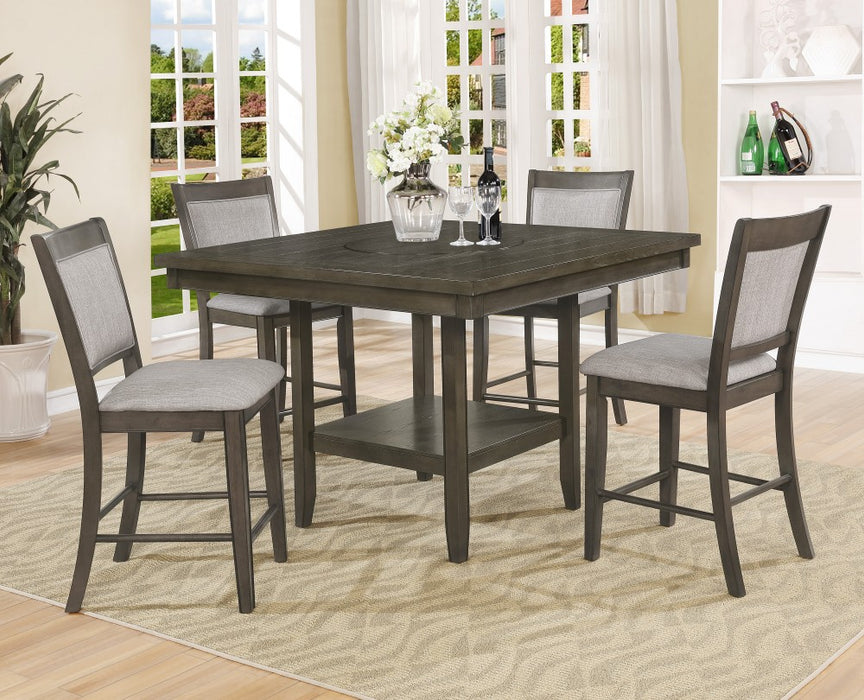 Fulton-Grey Counter Height Table with 20" Lazy Susan & Four Chairs