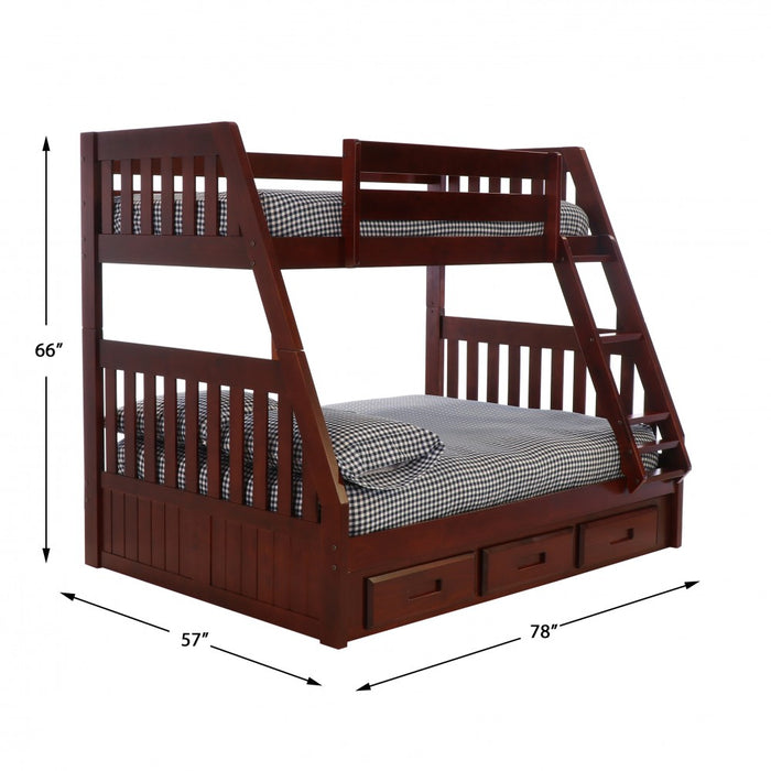 Merlot Twin over Full Bunkbed with 3 drawer or Twin Trundle