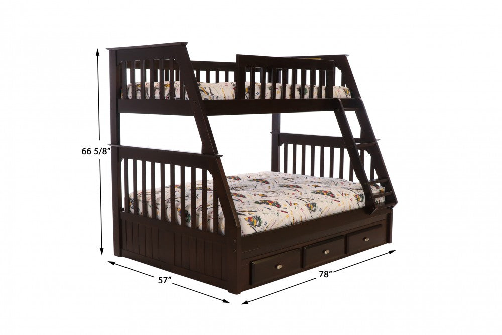 Espresso Twin over Full Bunkbed with 3 Drawers or Twin Trundle