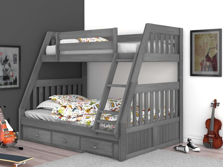 Charcoal Twin over Full Bunkbed with 3 drawers or Twin Trundle