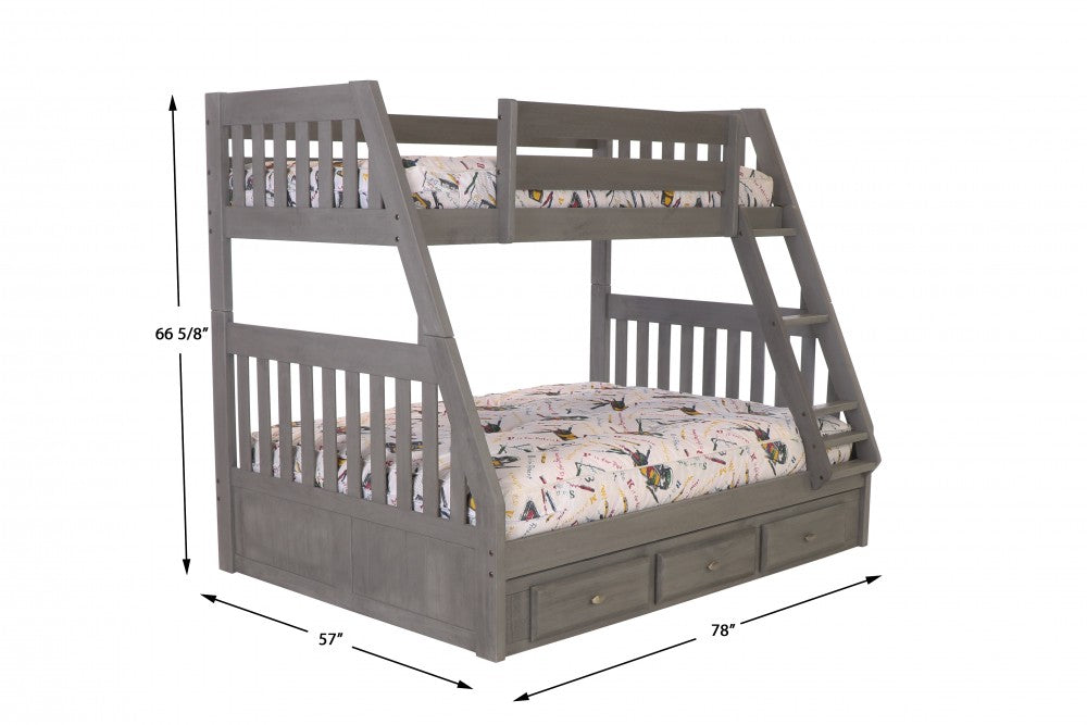 Charcoal Twin over Full Bunkbed with 3 drawers or Twin Trundle