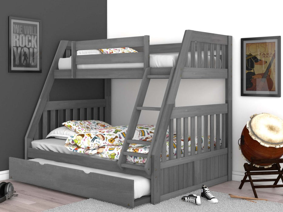 Charcoal Twin over Full Bunkbed with 3 drawers or Twin Trundle