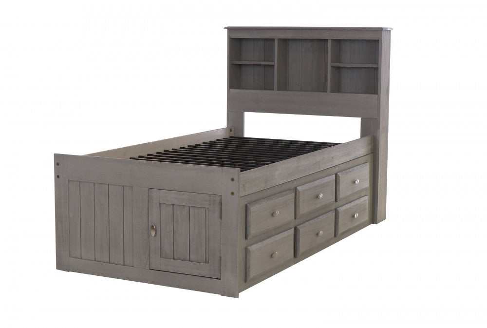 Charcoal Twin Captains Bed with 6 Drawers