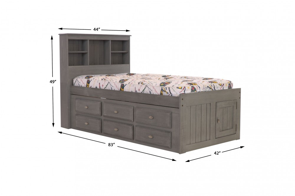 Charcoal Twin Captains Bed with 6 Drawers