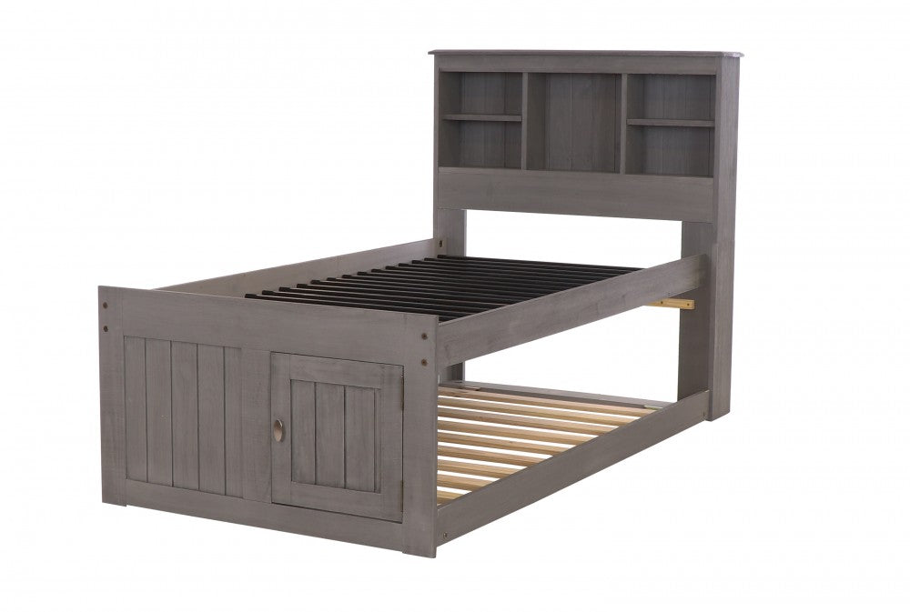 Charcoal Twin Bookcase Captains Bed with 3 Drawers and Trundle