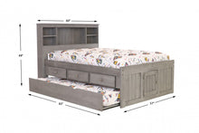 Load image into Gallery viewer, Charcoal Full Bookcase Captains Bed with 3 Drawers and Twin Trundle
