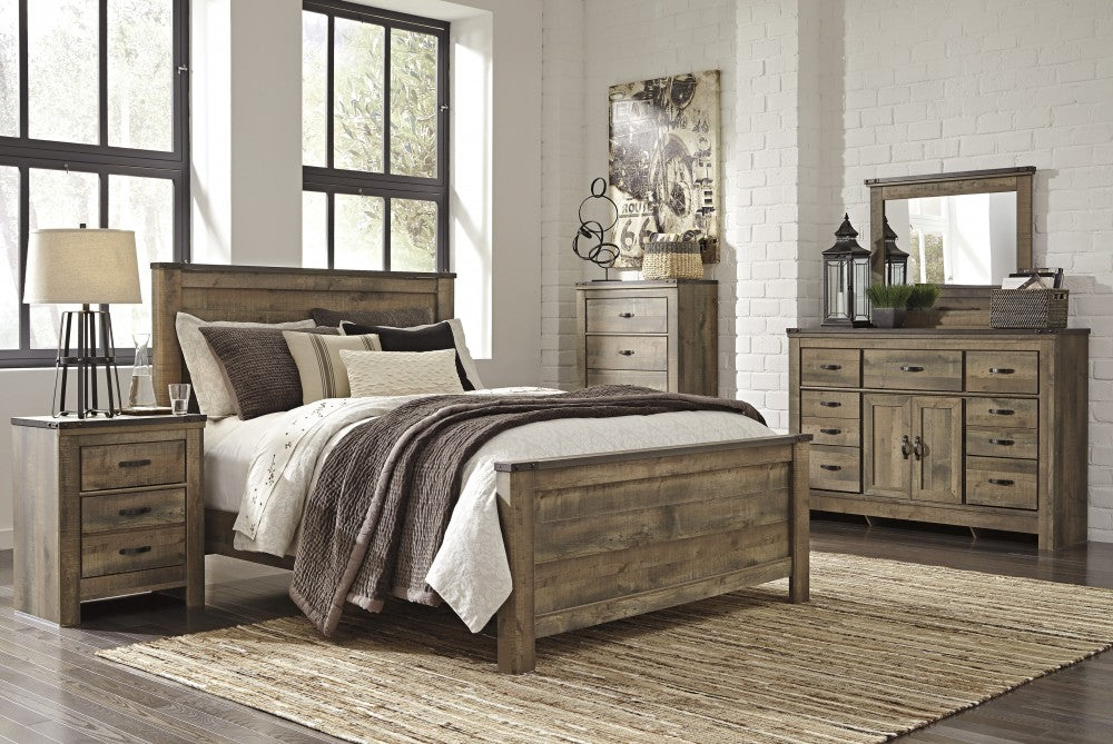 Trinell Queen Bed, Dresser with Fireplace Option & Mirror