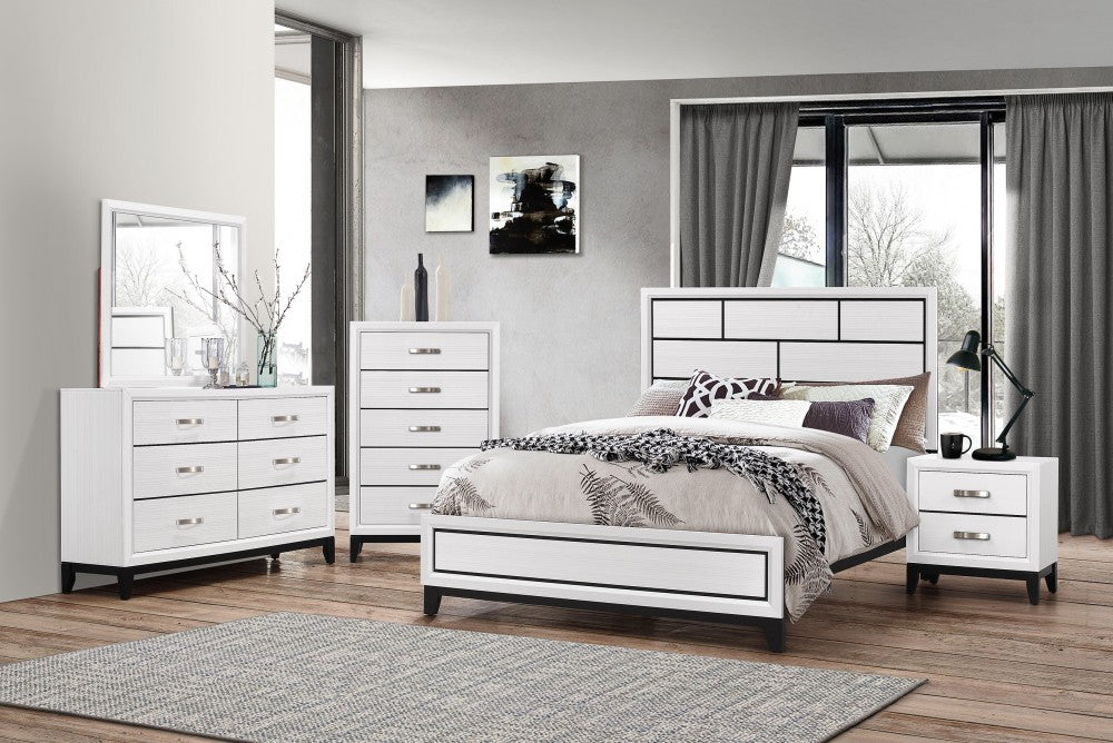 Akerson-White Queen Bed, Dresser-Mirror, Chest & Nightstand
