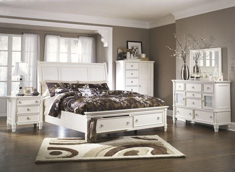 Prentice Queen Sleigh Bed with 2 Drawers, Dresser & Mirror