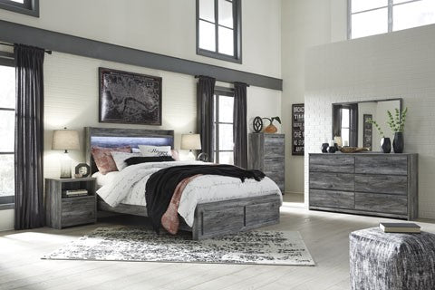 Baystorm Gray 4pc Dresser, Mirror & Queen Panel Bed