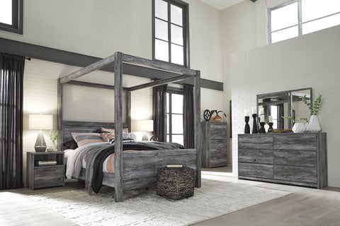 Baystorm Gray 5pc Dresser, Mirror & Queen Canopy Bed