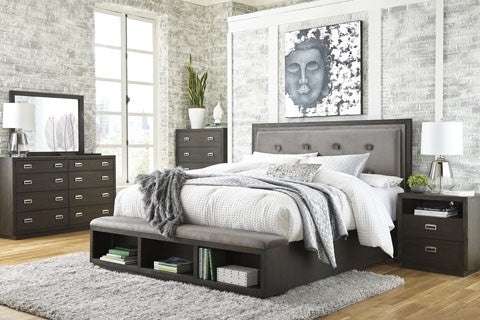 Hyndell Dark Brown 4pc Dresser, Mirror & Queen Panel Bed