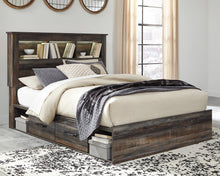 Load image into Gallery viewer, Drystan Queen Bookcase Bed with 4 Storage Drawers with Mirrored Dresser and 2 Nightstands
