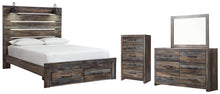 Load image into Gallery viewer, Drystan Queen Panel Bed with 2 Storage Drawers with Mirrored Dresser and Chest
