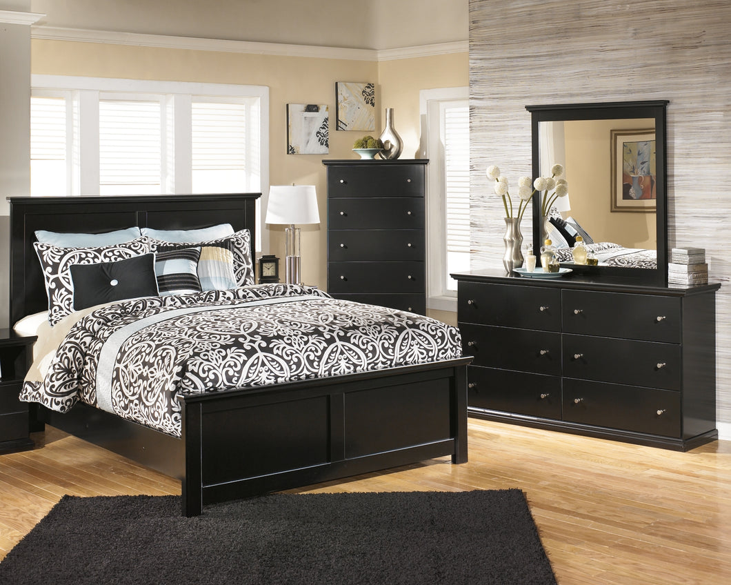 Maribel King/California King Panel Headboard with Mirrored Dresser and Chest