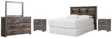 Load image into Gallery viewer, Drystan Queen/Full Bookcase Headboard with Mirrored Dresser and 2 Nightstands
