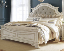Load image into Gallery viewer, Realyn California King Upholstered Panel Bed with Mirrored Dresser and 2 Nightstands
