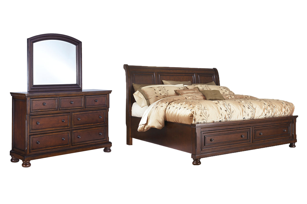 Porter Queen Sleigh Bed with Mirrored Dresser