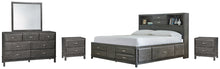 Load image into Gallery viewer, Caitbrook  Storage Bed With 8 Storage Drawers With Mirrored Dresser And 2 Nightstands
