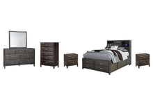 Load image into Gallery viewer, Caitbrook  Storage Bed With 8 Storage Drawers With Mirrored Dresser, Chest And 2 Nightstands
