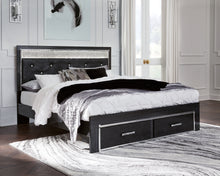 Load image into Gallery viewer, Kaydell King Upholstered Panel Storage Bed with Mirrored Dresser and Chest
